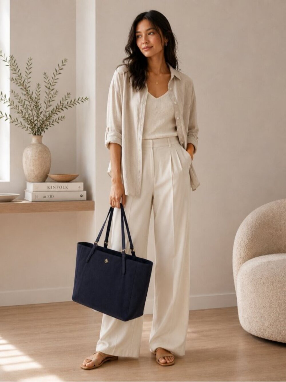 Tory Burch York Buckle Tote Navy Saffiano Leather Large Work Shoulder Bag 0513